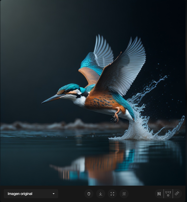 a photograph of A Kingfisher bird flying low over the water, with a background that evokes speed, in realistic style, high quality, cozy.